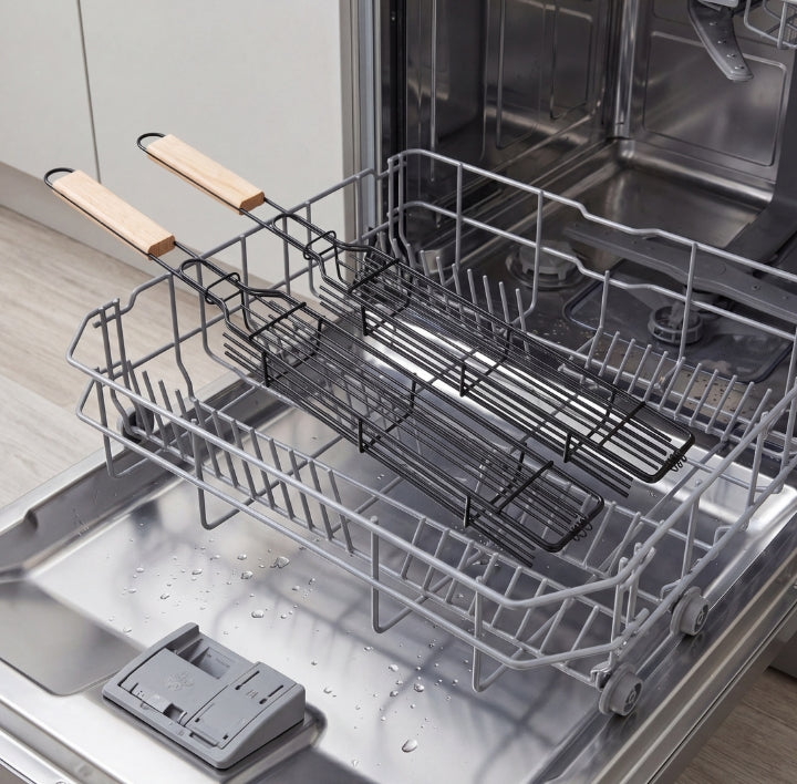 Dishwasher with clean grill baskets